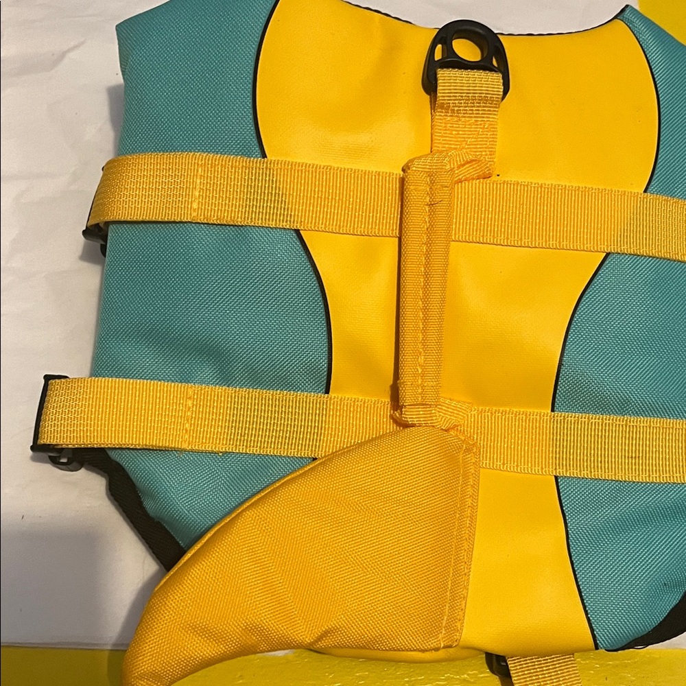 Yellow and Teal Life Jacket small dog shark fin